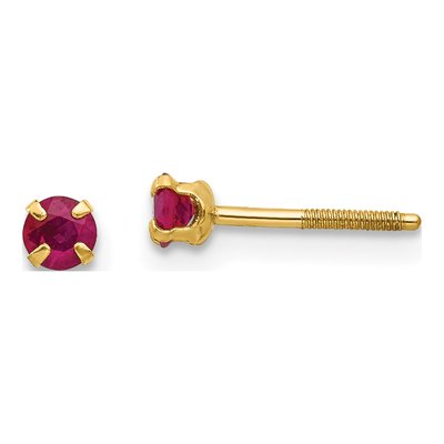 14K Yellow Gold 3mm Round Ruby Birthstone Screwback Stud Earrings