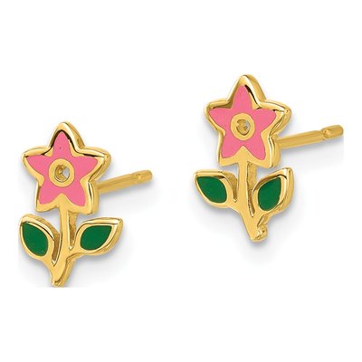14K Yellow Gold Enamel Flower Stud Earrings – view 2
