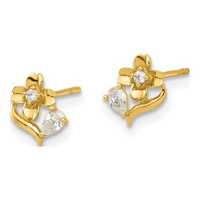 14K Yellow Gold Round CZ Flower Stud Earrings – view 2