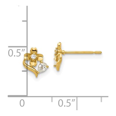14K Yellow Gold Round CZ Flower Stud Earrings – view 4