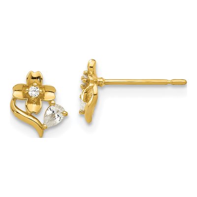 14K Yellow Gold Round CZ Flower Stud Earrings