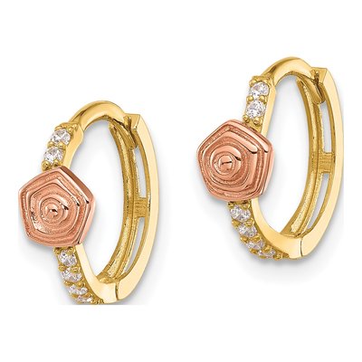 14K Two-Tone Gold 12mm CZ Girls' Hoop Earrings – view 2
