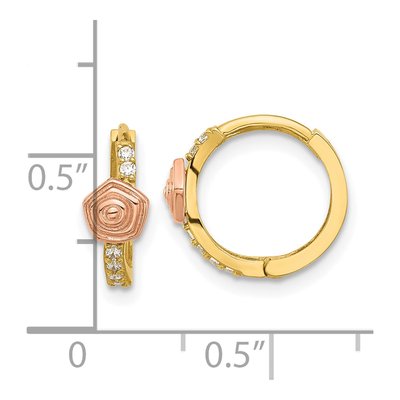 14K Two-Tone Gold 12mm CZ Girls' Hoop Earrings – view 4