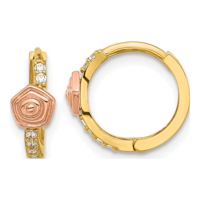 14K Two-Tone Gold 12mm CZ Girls' Hoop Earrings