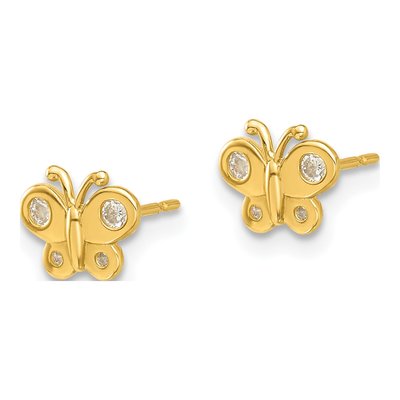 14K Yellow Gold Round CZ Butterfly Stud Earrings – view 2