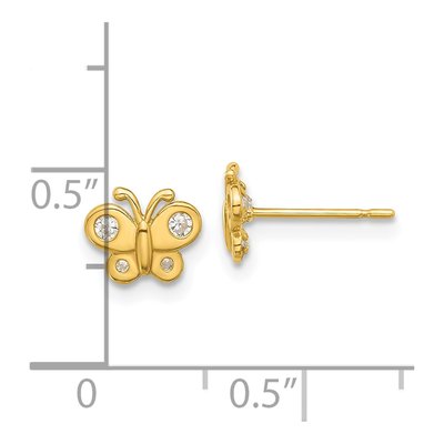 14K Yellow Gold Round CZ Butterfly Stud Earrings – view 4