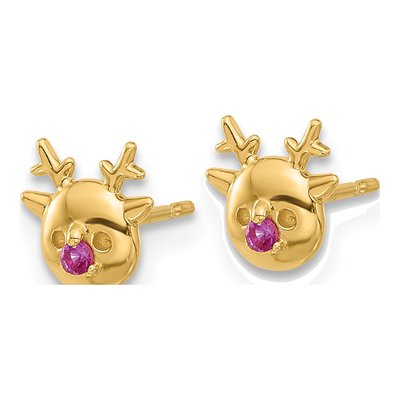 14K Yellow Gold Round CZ Reindeer Stud Earrings – view 2