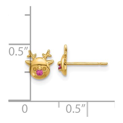 14K Yellow Gold Round CZ Reindeer Stud Earrings – view 4