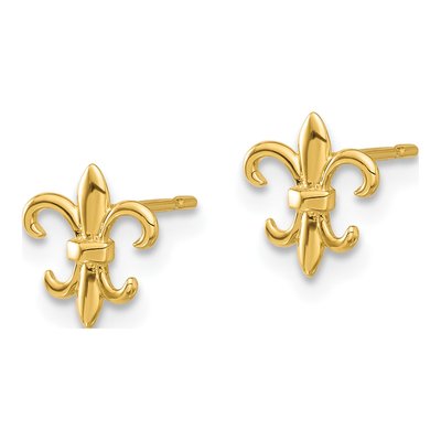 14K Yellow Gold Fleur de Lis Kids Stud Earrings – view 2
