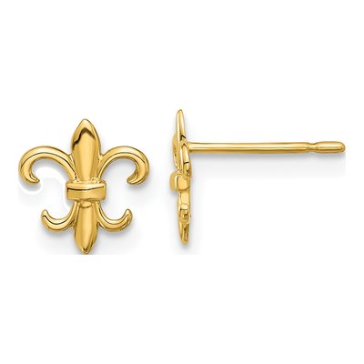 14K Yellow Gold Fleur de Lis Kids Stud Earrings