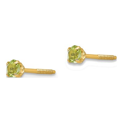 14K Yellow Gold 3mm Round Peridot Birthstone Screwback Stud Earrings – view 2