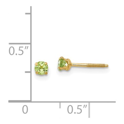 14K Yellow Gold 3mm Round Peridot Birthstone Screwback Stud Earrings – view 4