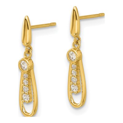 14K Yellow Gold CZ Teardrop Dangle Earrings – view 2