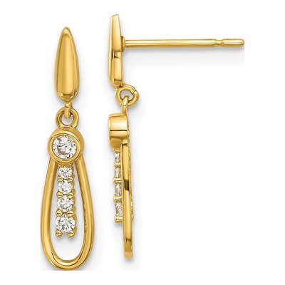 14K Yellow Gold CZ Teardrop Dangle Earrings