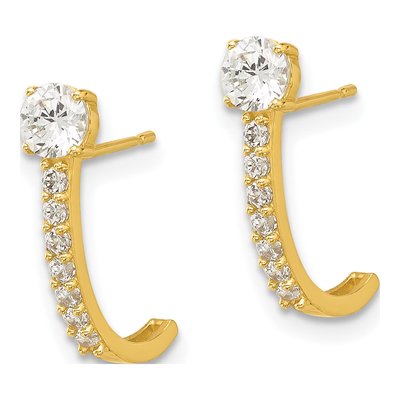 14K Yellow Gold 16mm CZ J- Hoop Earrings – view 2
