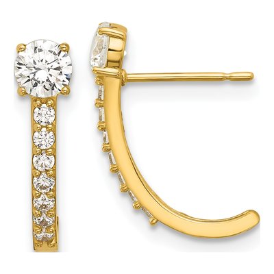14K Yellow Gold 16mm CZ J- Hoop Earrings