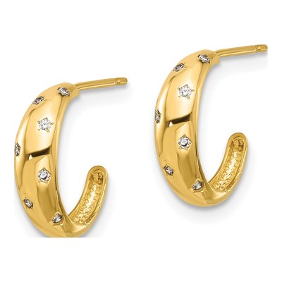 14K Yellow Gold 12mm CZ J- Hoop Earrings – view 2