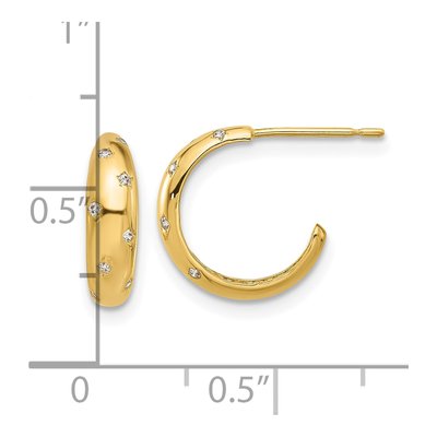 14K Yellow Gold 12mm CZ J- Hoop Earrings – view 4
