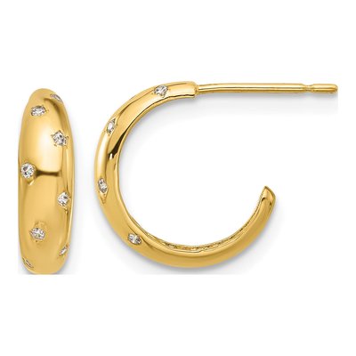 14K Yellow Gold 12mm CZ J- Hoop Earrings