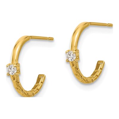 14K Yellow Gold 12mm CZ J- Hoop Earrings – view 2