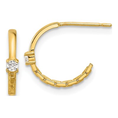 14K Yellow Gold 12mm CZ J- Hoop Earrings