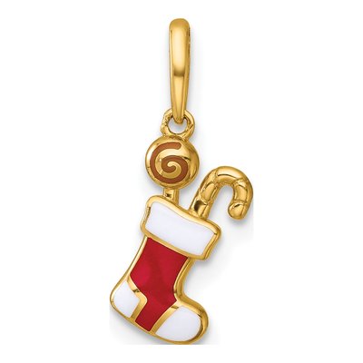 14K Yellow Gold Christmas Stocking Pendant
