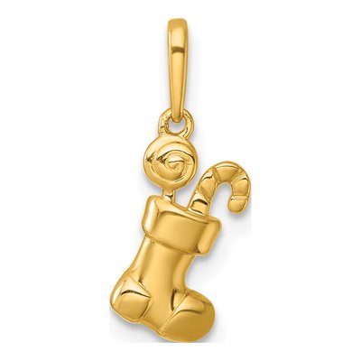 14K Yellow Gold Christmas Stocking Pendant