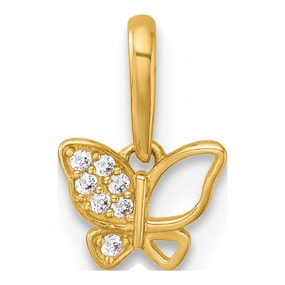 14K Yellow Gold CZ Open Butterfly Pendant