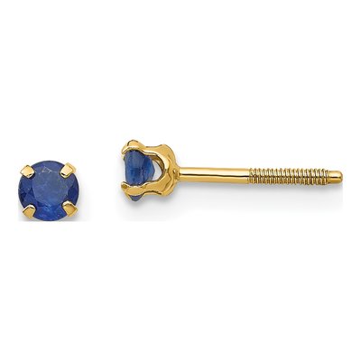 14K Yellow Gold 3mm Round Sapphire Screwback Stud Earrings