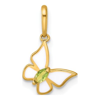 14K Yellow Gold CZ Enamel Butterfly Pendant