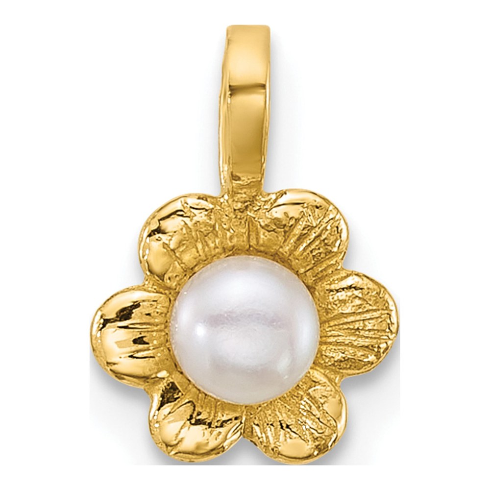 14K Madi K Polished 3-4mm Button White Freshwater Cultured Pearl Flower Pendant