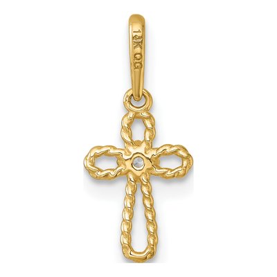 14K Yellow Gold CZ Twisted Cross Pendant – view 4