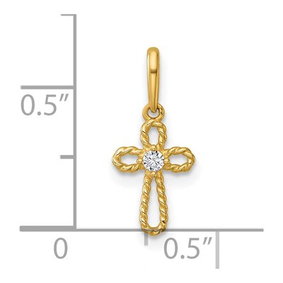 14K Yellow Gold CZ Twisted Cross Pendant – view 5