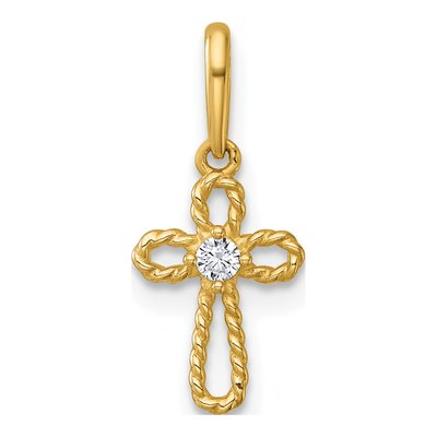 14K Yellow Gold CZ Twisted Cross Pendant