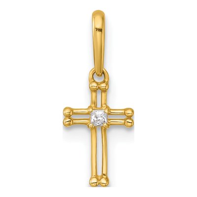 14K Yellow Gold CZ Open Cross Pendant