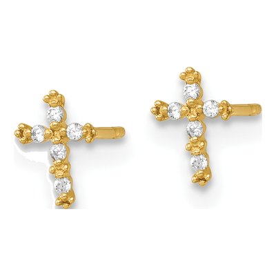 14K Yellow Gold Round CZ Cross for Kids Stud Earrings – view 3