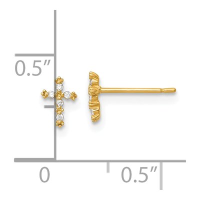 14K Yellow Gold Round CZ Cross for Kids Stud Earrings – view 4