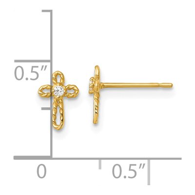 14K Yellow Gold Round CZ Kids' Cross Stud Earrings – view 4