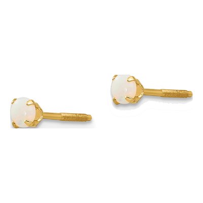 14K Yellow Gold 3mm Round Opal Birthstone Stud Earrings – view 3