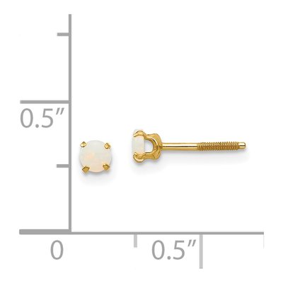 14K Yellow Gold 3mm Round Opal Birthstone Stud Earrings – view 5