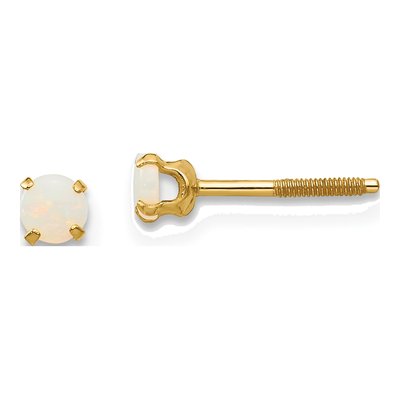 14K Yellow Gold 3mm Round Opal Birthstone Stud Earrings