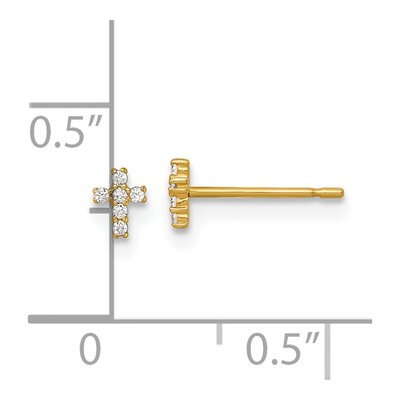 14K Yellow Gold Round CZ Cross for Girls Stud Earrings – view 4