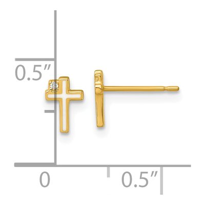 14K Yellow Gold Round CZ Enamel Cross Kids' Stud Earrings – view 4