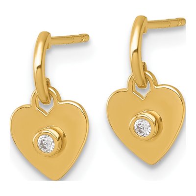 14K Yellow Gold CZ Heart Dangle Earrings – view 3