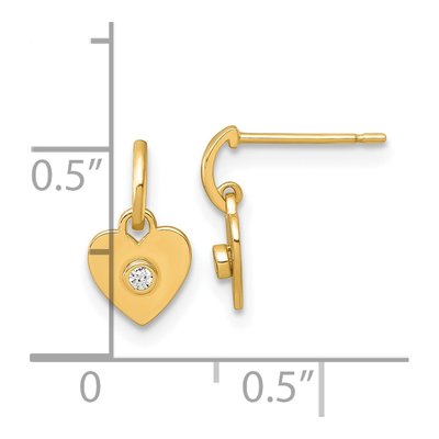 14K Yellow Gold CZ Heart Dangle Earrings – view 4
