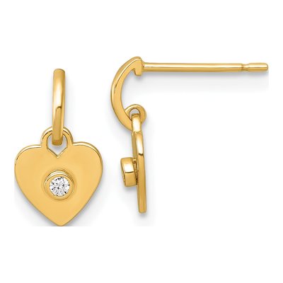 14K Yellow Gold CZ Heart Dangle Earrings