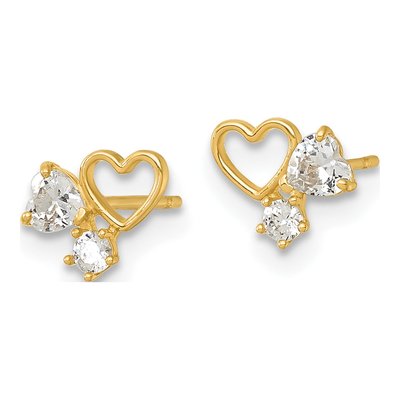 14K Yellow Gold CZ Heart for Girls Stud Earrings – view 3