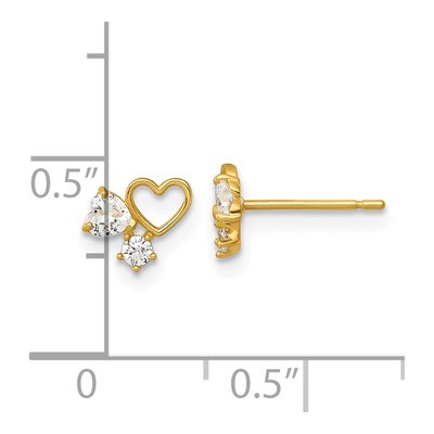 14K Yellow Gold CZ Heart for Girls Stud Earrings – view 4