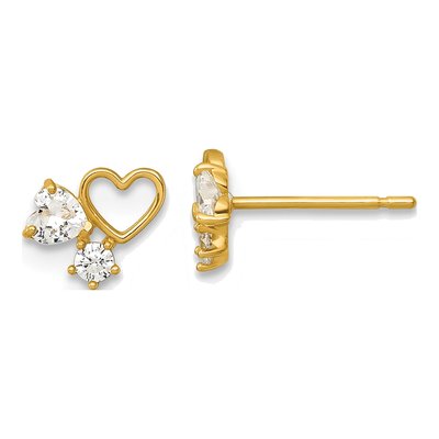 14K Yellow Gold CZ Heart for Girls Stud Earrings