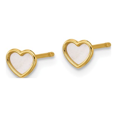 14K Yellow Gold Mother of Pearl Heart Stud Earrings – view 2